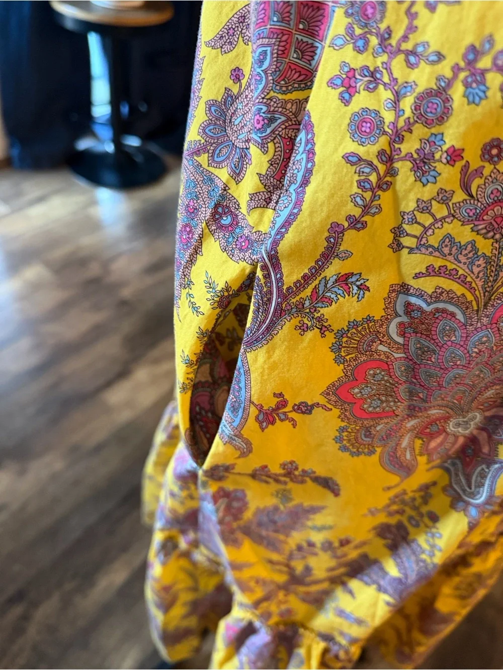 J. Crew Collection Midi Dress in Mustard Yellow with Pink & Purple Paisley